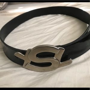 YSL black patent leather belt